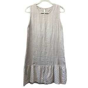 Francesca Bettini Sleeveless Dress Womens Size Small Grey 100% Linen Eyelet